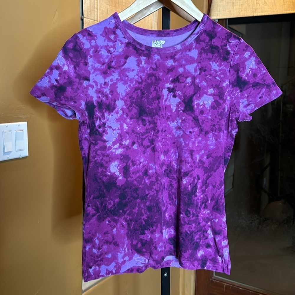 Lands' End Women's Short Sleeve Shaped Cotton Rib Crewneck Tee Purple Size XS